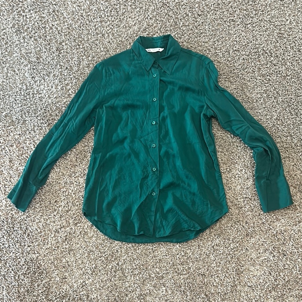NWOT Zara Emerald Green Collared Shirt size S